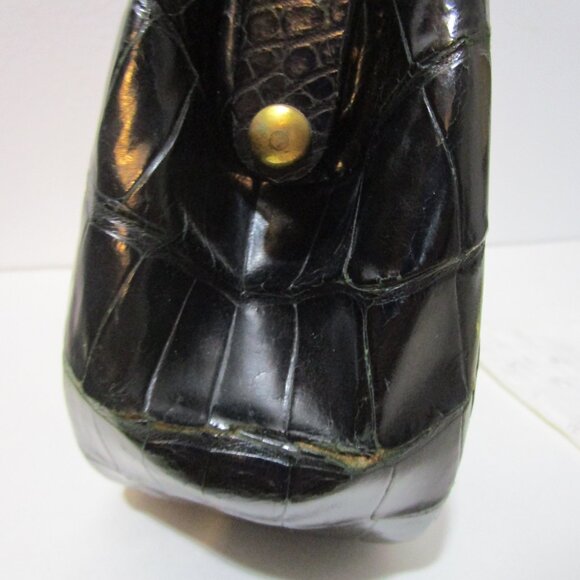 Crocodile Purse Top Handle Frame Vintage 1950s Glossy Black - Picture 10 of 16